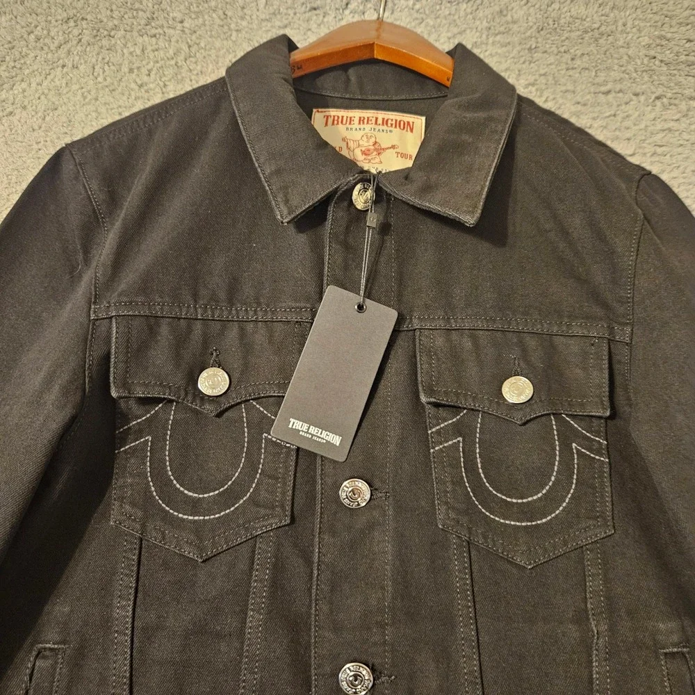 True Religion Mens SN Denim Trucker Jacket Black 108232 Size Small NWT